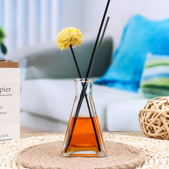 Square Conical Crimp Cap Clear Glass 100ml Home Hotel Washroom Empty Perfume Reed Diffuse Glass Bottle