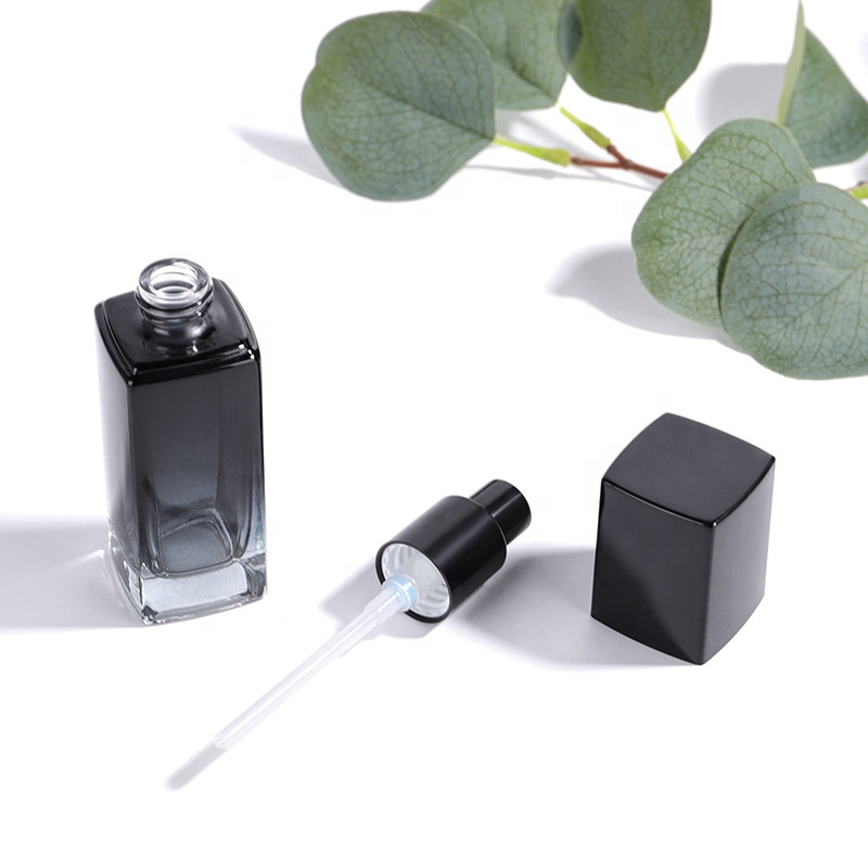 Square Cosmetic Packaging Set Black Glass Cosmetic Bottle 30g 50g 40ml 100ml 120ml