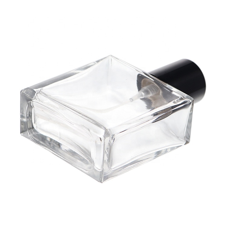 Square Empty 50 ml Glass Crimp Customised Perfume Bottles With Spray