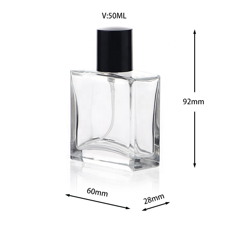 Square Empty 50 ml Glass Crimp Customised Perfume Bottles With Spray