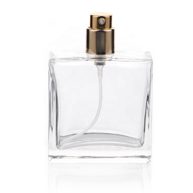 Square Empty 50 ml Glass Crimp Customised Perfume Bottles With Spray