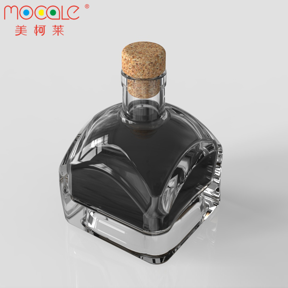 Square Empty Stackable 375ml Glass Wine Bottles With Cork For Vodka Brandy Limoncello Tequila