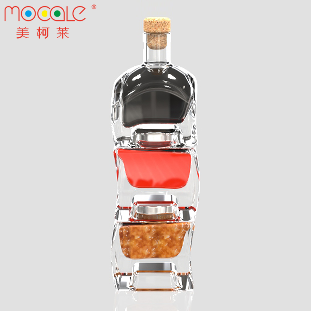Square Empty Stackable 375ml Glass Wine Bottles With Cork For Vodka Brandy Limoncello Tequila
