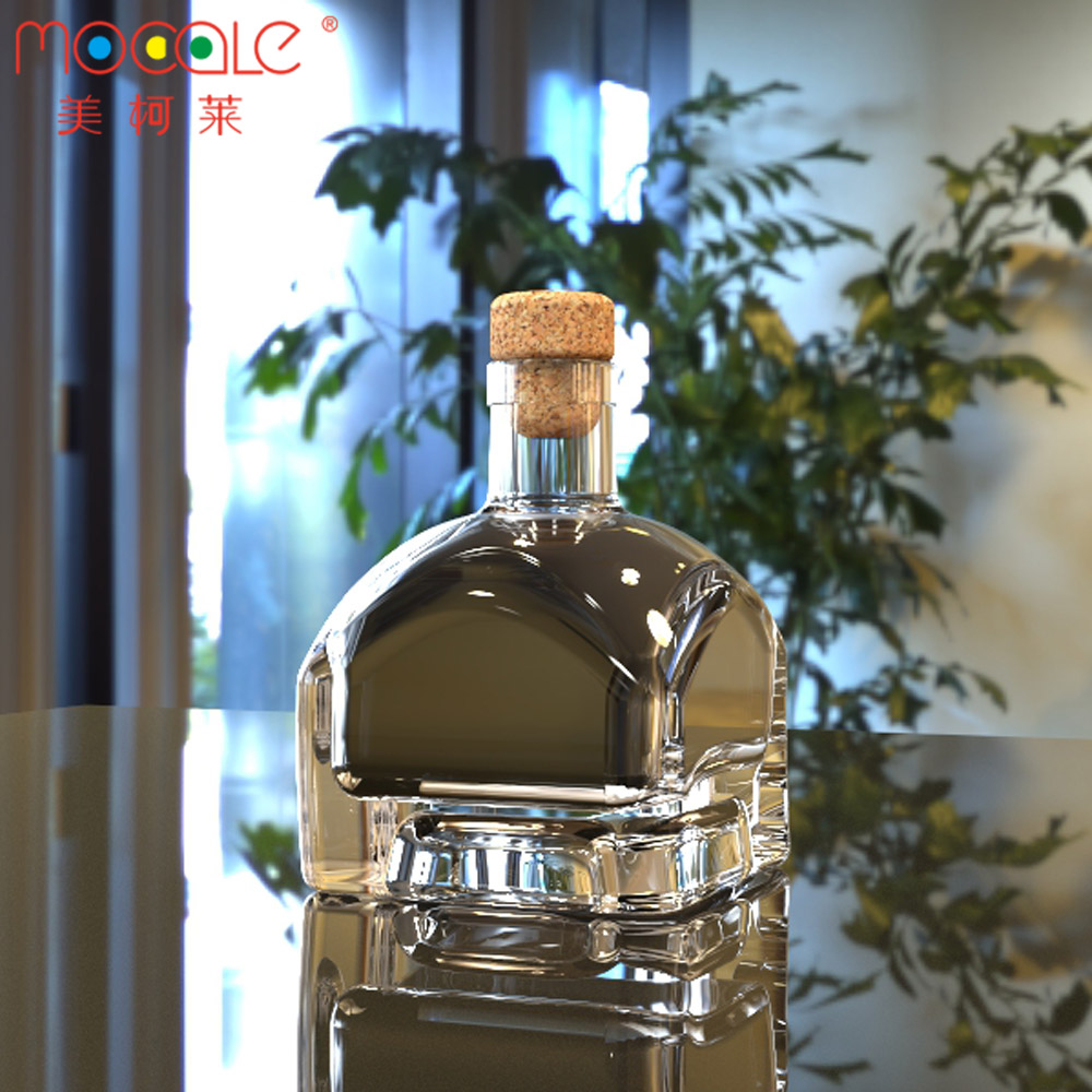 Square Empty Stackable 375ml Glass Wine Bottles With Cork For Vodka Brandy Limoncello Tequila