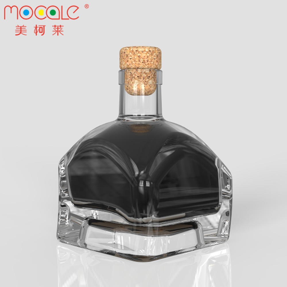 Square Empty Stackable 375ml Glass Wine Bottles With Cork For Vodka Brandy Limoncello Tequila