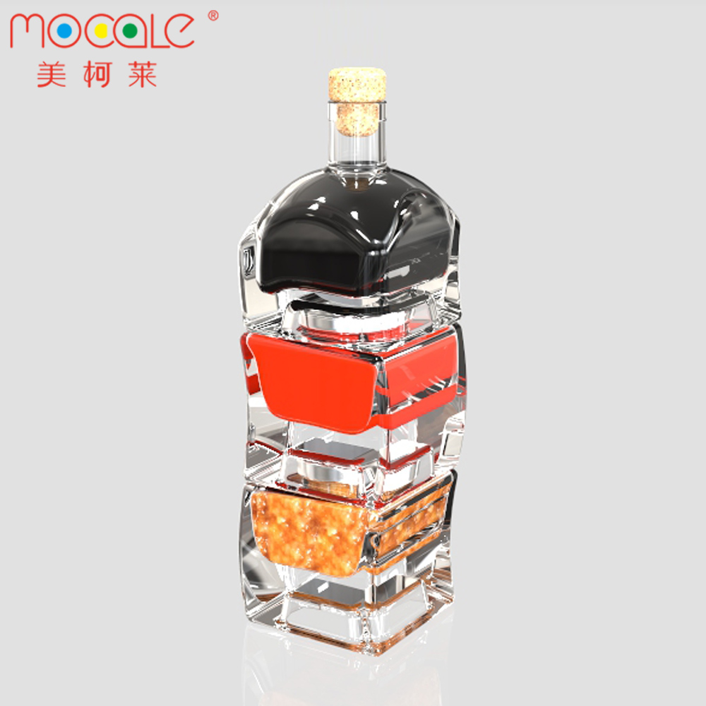Square Empty Stackable 375ml Glass Wine Bottles With Cork For Vodka Brandy Limoncello Tequila