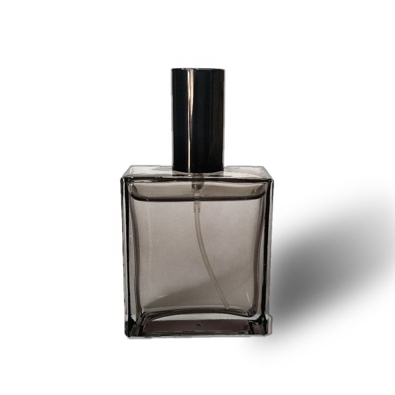 Square Flat Glass Transparent Black Spray Perfume Bottle 50ml