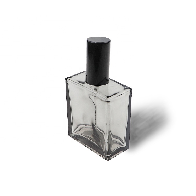 Square Flat Glass Transparent Black Spray Perfume Bottle 50ml