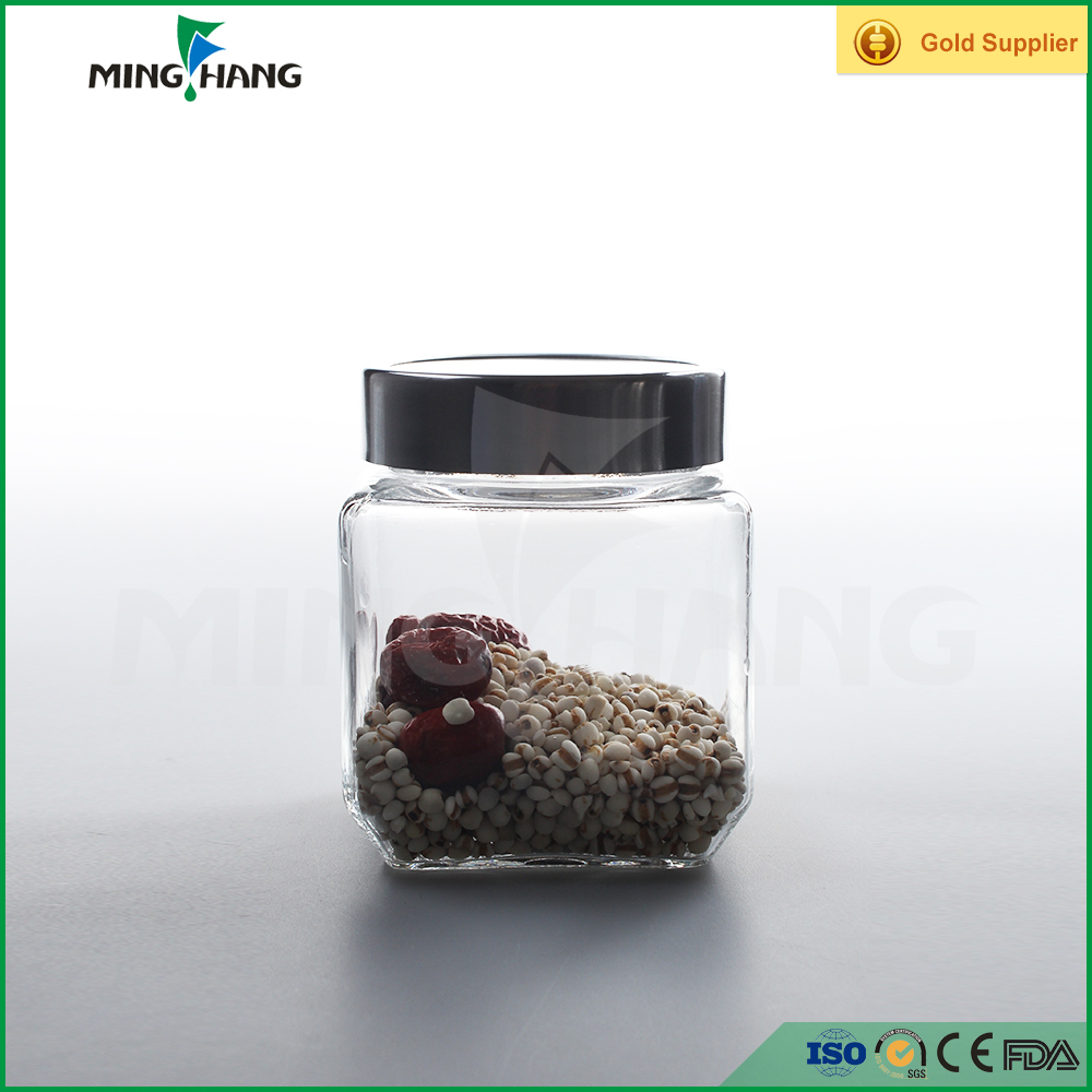 Square Food storage glass jar dry fruit glass bottle 450ml 750ml 1000ml