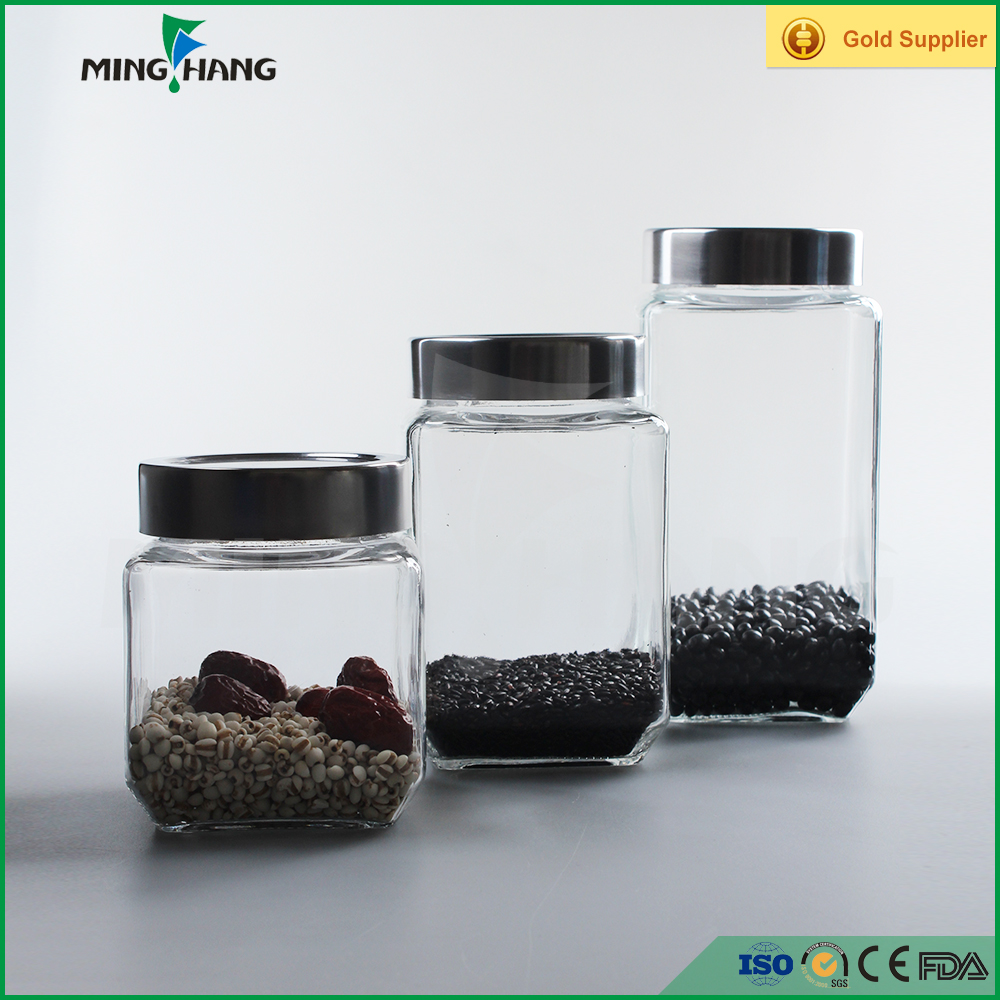 Square Food storage glass jar dry fruit glass bottle 450ml 750ml 1000ml