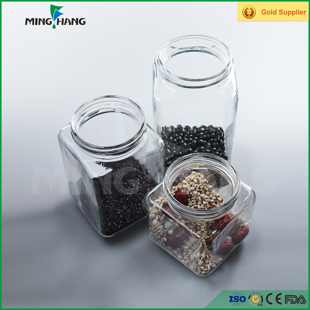 Square Food storage glass jar dry fruit glass bottle 450ml 750ml 1000ml
