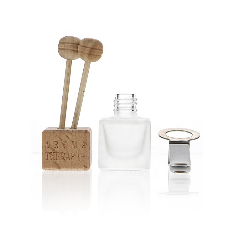 Square Frosted Glass Hanging 8ml Essential Oil Air Freshener Car Clip Diffuser Bottle
