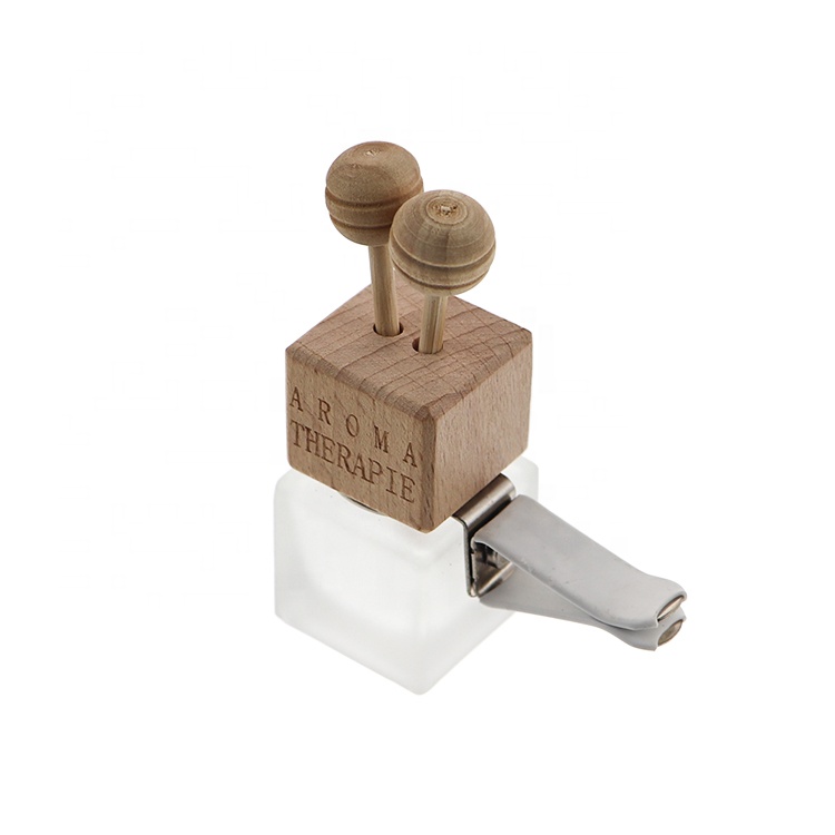 Square Frosted Glass Hanging 8ml Essential Oil Air Freshener Car Clip Diffuser Bottle