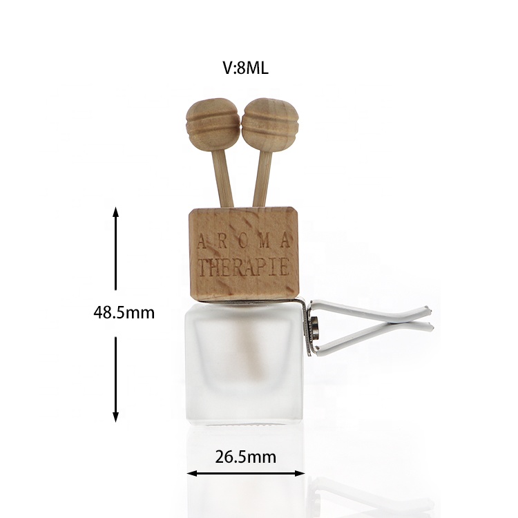 Square Frosted Glass Hanging 8ml Essential Oil Air Freshener Car Clip Diffuser Bottle