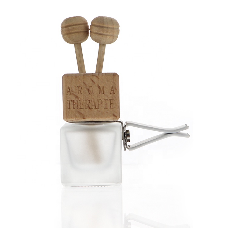 Square Frosted Glass Hanging 8ml Essential Oil Air Freshener Car Clip Diffuser Bottle