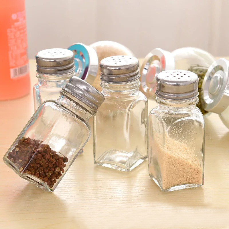 Square Glass Containers With Empty Jars Spice Bottles Jars w/ label Set with Chalkboard Clear Label Pour/Sift Shakers