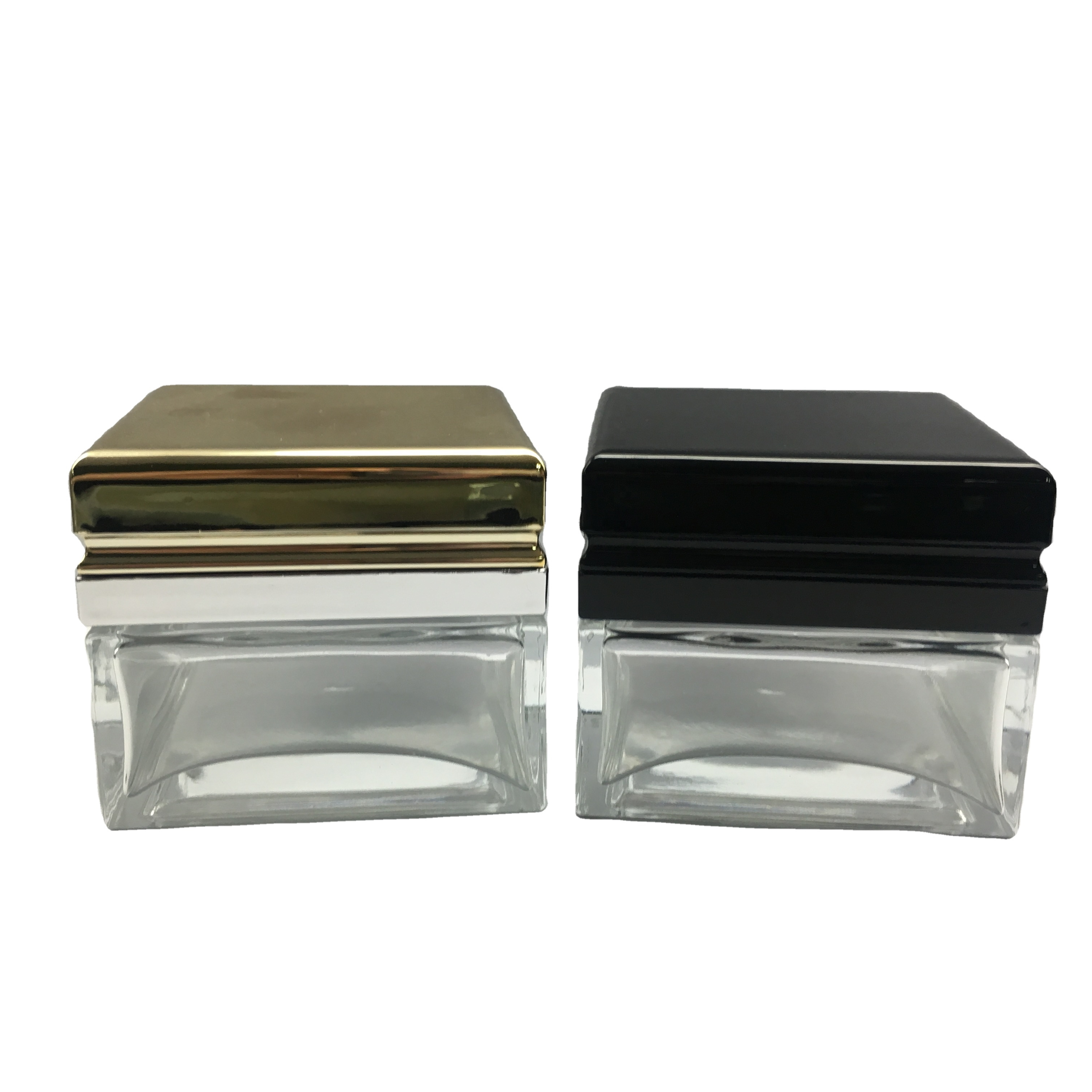 Square Glass Cosmetic Bottles Set Cream jars and Lotion Bottles with Pump or Cap