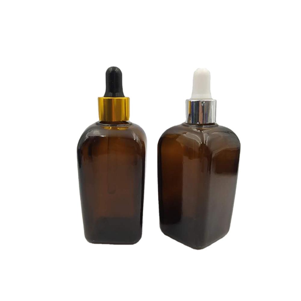 Square Glass Dropper Bottle Amber Essential Oil Screen Printing Personal Care Wholesale High Quality 100ml