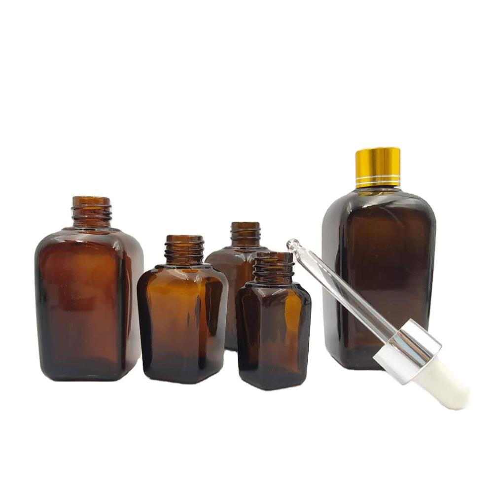 Square Glass Dropper Bottle Amber Essential Oil Screen Printing Personal Care Wholesale High Quality 100ml