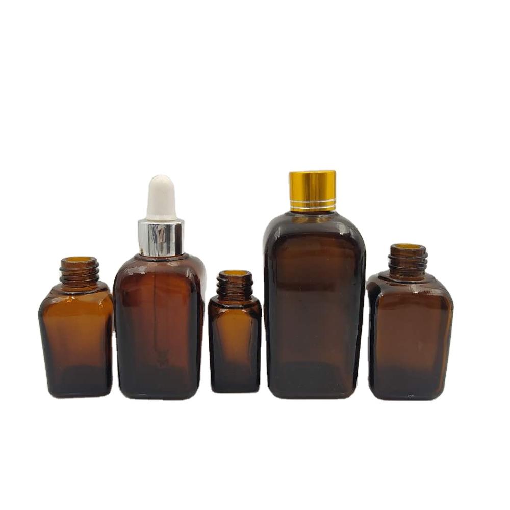 Square Glass Dropper Bottle Amber Essential Oil Screen Printing Personal Care Wholesale High Quality 100ml