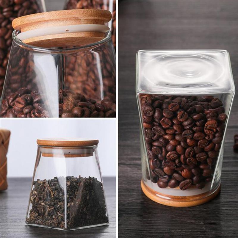Square Glass Jar Food Sealed Storage Container Grain Canister for Loose Tea Coffee Bean