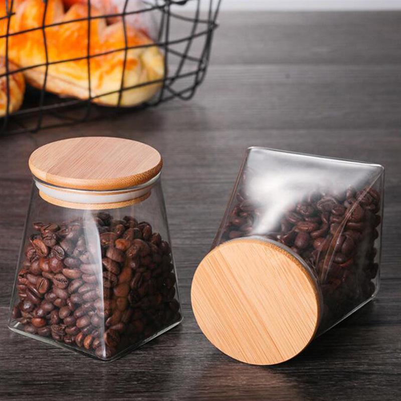 Square Glass Jar Food Sealed Storage Container Grain Canister for Loose Tea Coffee Bean
