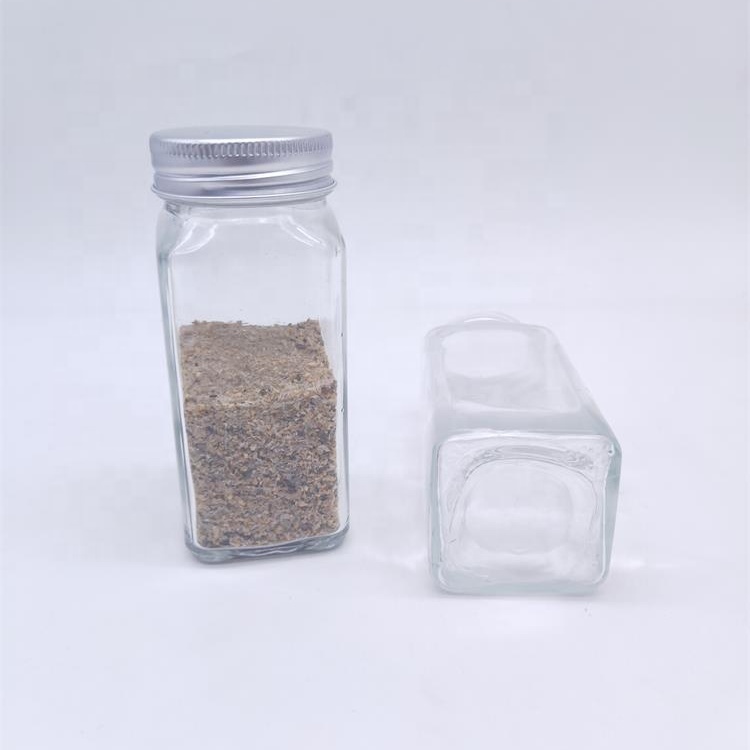 Square Glass Spice Containers 4oz, Spice Jars Bottles, Square 4 oz Cruet Glass Spice Jars with Shaker Tops Lids