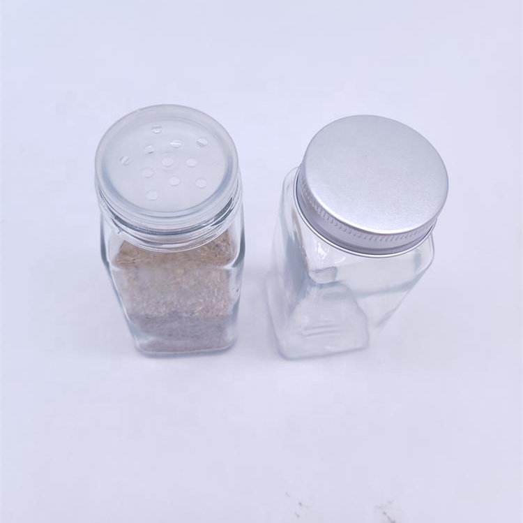Square Glass Spice Containers 4oz, Spice Jars Bottles, Square 4 oz Cruet Glass Spice Jars with Shaker Tops Lids