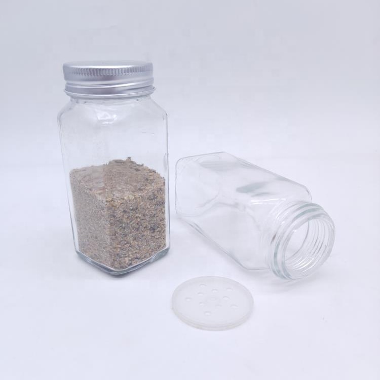 Square Glass Spice Containers 4oz, Spice Jars Bottles, Square 4 oz Cruet Glass Spice Jars with Shaker Tops Lids