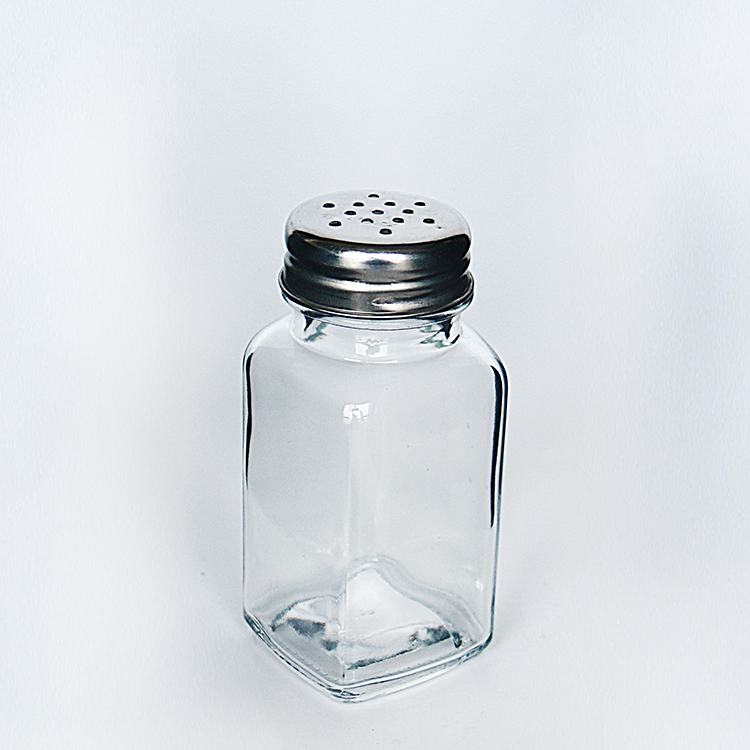 Square Glass Spice Shaker Small Glass Salt Jar with Plastic Cap and Hole