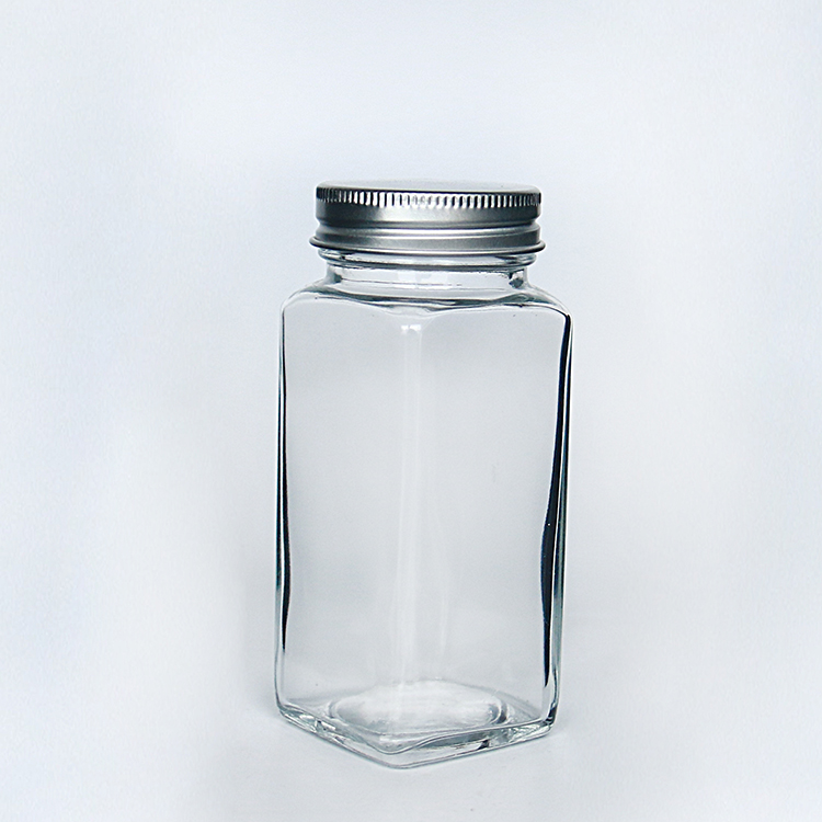 Square Glass Spice Shaker Small Glass Salt Jar with Plastic Cap and Hole