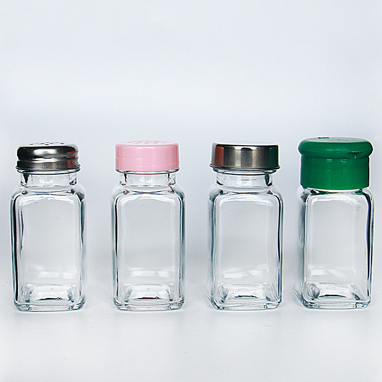 Square Glass Spice Shaker Small Glass Salt Jar with Plastic Cap and Hole
