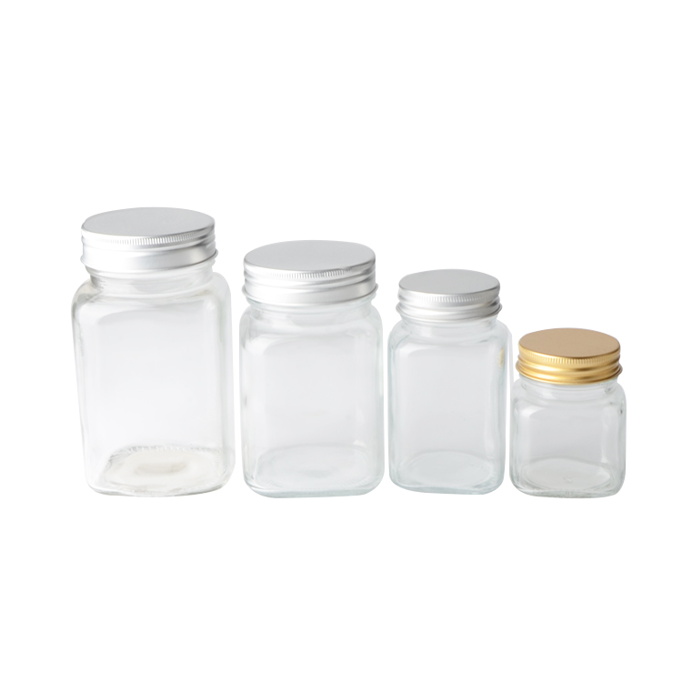 Square Glass storage Bottles foodJars with Silver Lids