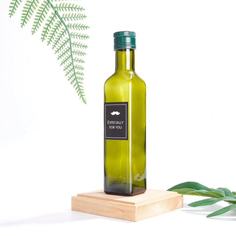 Square Green 500ml Organic Extra Virgin Olive Oil Glass Bottles With Tamper Proofed Lid