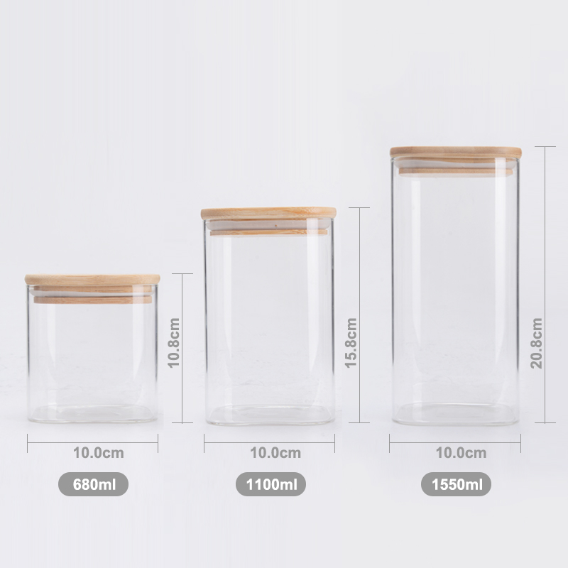 Square High Borosilicate Glass Food Jars and Canisters Sets with Spoon for Kitchen Pantry Coffee Bean Candy Sugar Cookies