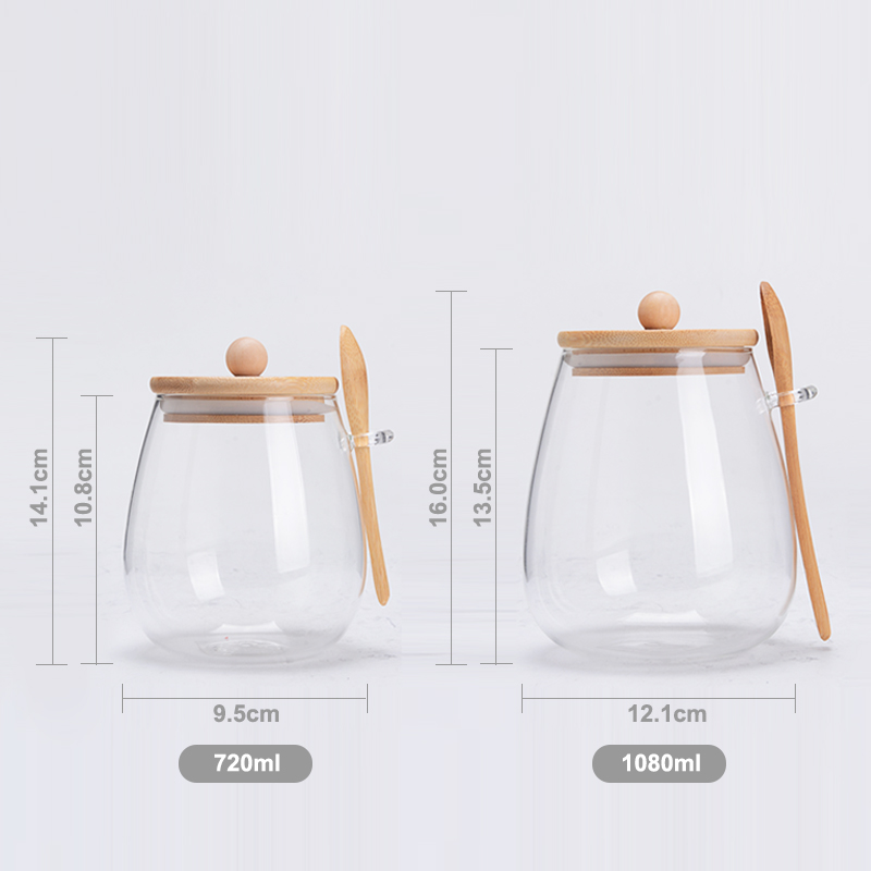 Square High Borosilicate Glass Food Jars and Canisters Sets with Spoon for Kitchen Pantry Coffee Bean Candy Sugar Cookies