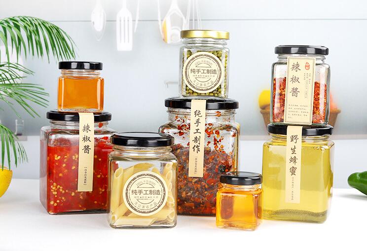 Square House Storage Container Empty Bottles Canned Glass Jars Sauce Bottles