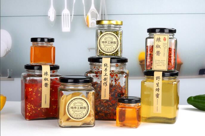 Square House Storage Container Empty Bottles Canned Glass Jars Sauce Bottles