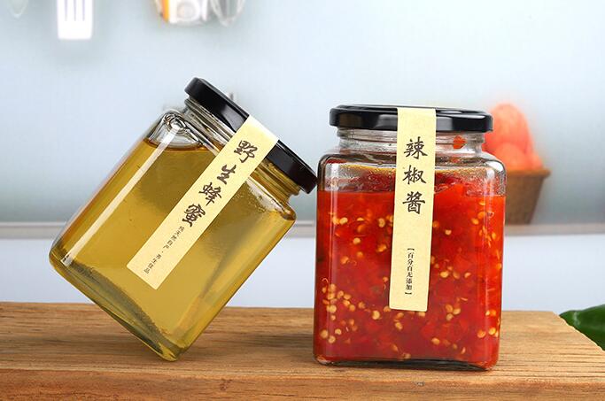 Square House Storage Container Empty Bottles Canned Glass Jars Sauce Bottles