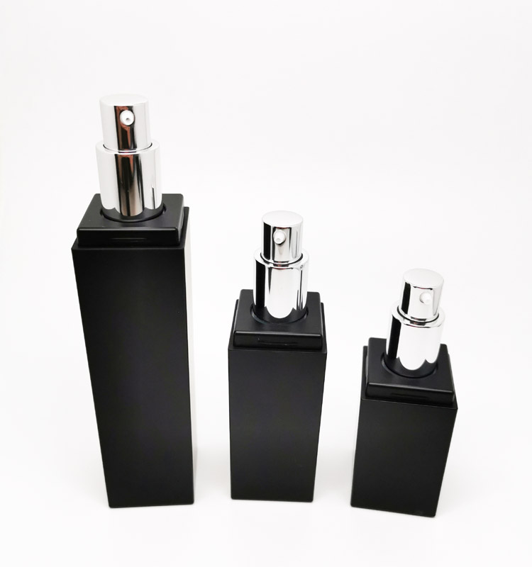 Square Matte Black Color Acrylic Glass Serum Skincare Bottles Cream Jars collection