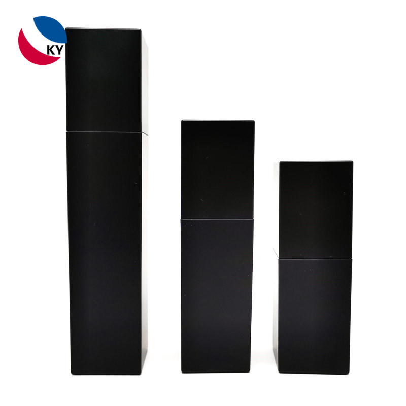 Square Matte Black Color Acrylic Glass Serum Skincare Bottles Cream Jars