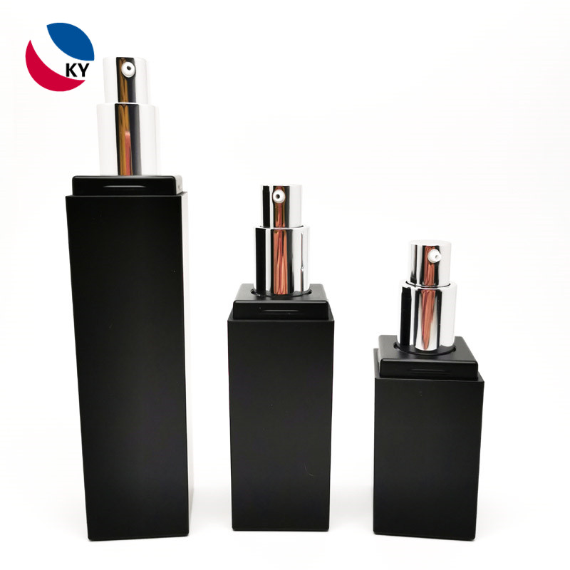 Square Matte Black Color Acrylic Glass Serum Skincare Bottles Cream Jars