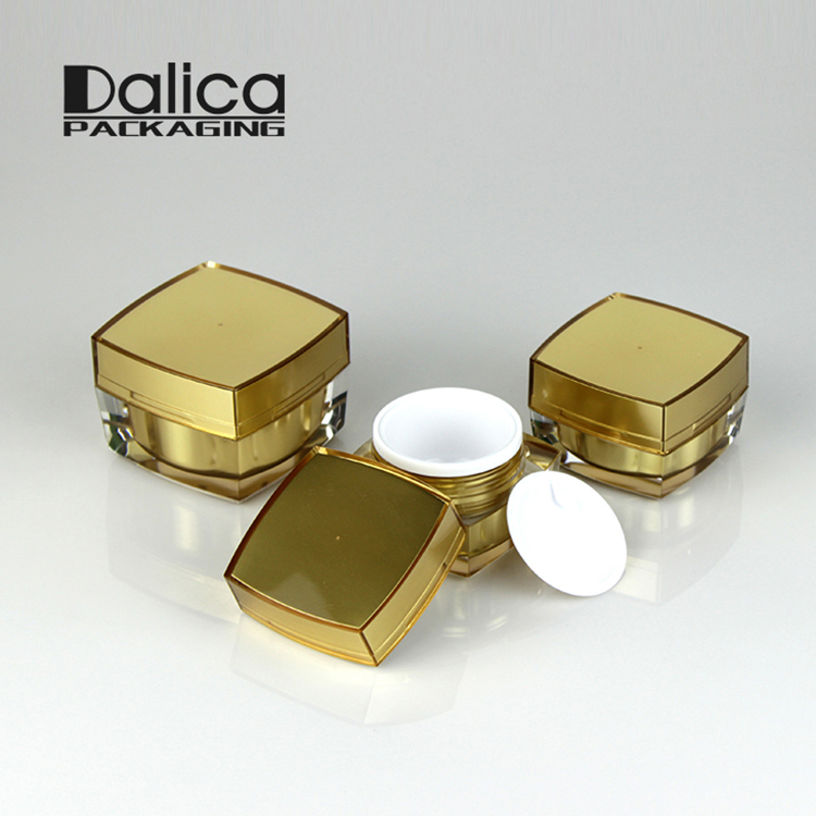 Square Oem Containers Cosmetic Packaging Plastic Cream Jar with Gold cap