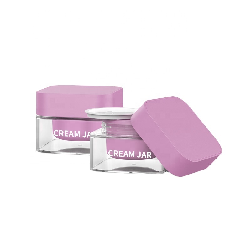 Square Pot Jars Plastic Cosmetic Containers Set with Lid for Liquid Creams Sample, 50 ml/ 1.7 oz (Pink Lid)