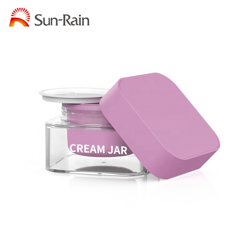 Square Pot Jars Plastic Cosmetic Containers Set with Lid for Liquid Creams Sample, 50 ml/ 1.7 oz (Pink Lid)