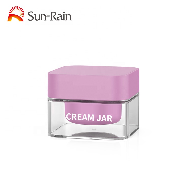Square Pot Jars Plastic Cosmetic Containers Set with Lid for Liquid Creams Sample, 50 ml/ 1.7 oz (Pink Lid)