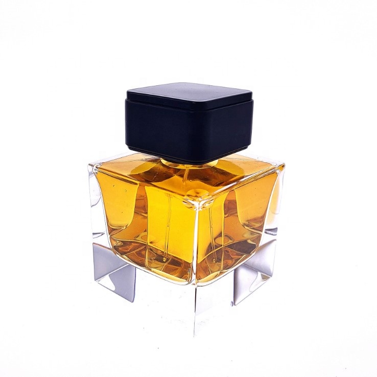 Square Rectangle Empty Clear 50ml Perfume Glass Bottle with Round Black Cap
