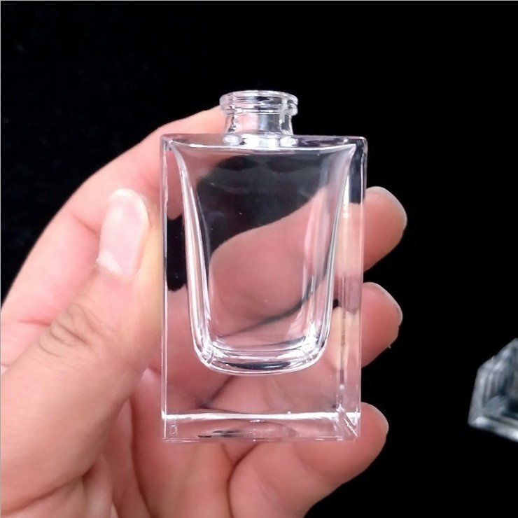 Square Rectangle Empty Clear 50ml Perfume Glass Bottle with Round Black Cap