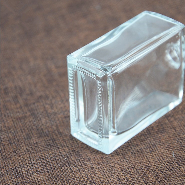 Square Rectangle Empty Clear 50ml Perfume Glass Bottle with Round Black Cap