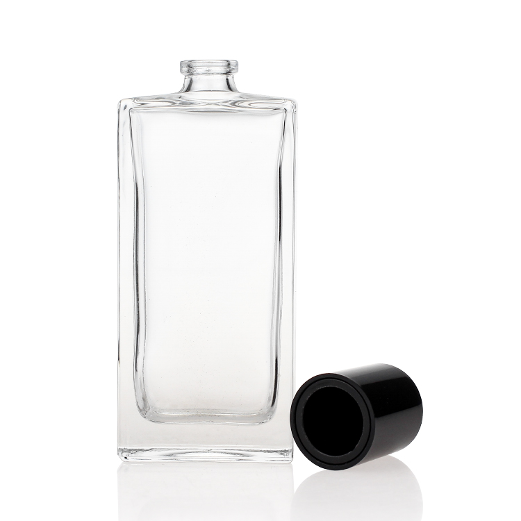Square Rectangle Empty Clear 50ml Perfume Glass Bottle with Round Black Cap